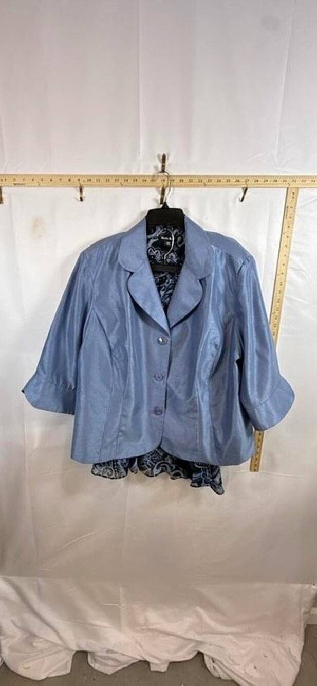 DANA KAY Womens Plus Size 24W Skirt Suit Set 2pc Blue Shimmer Paisley Jacket